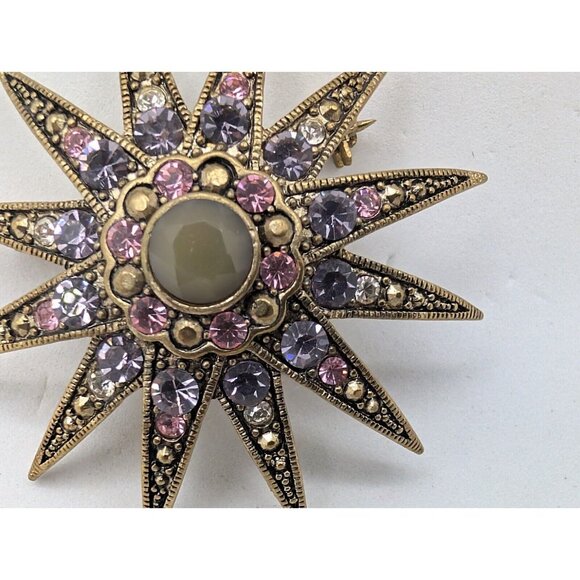 Vintage Monet Gold Tone Atomic Sun Starburst MCM Large Pin Brooch 2" - Picture 12 of 14